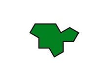 uma peça geométrica irregular de cor verde com contorno preto, posicionada sobre um fundo branco. Sua forma assimétrica lembra um chapéu estilizado e tornou-se conhecida por sua capacidade de formar mosaicos infinitos sem criar padrões repetitivos.
